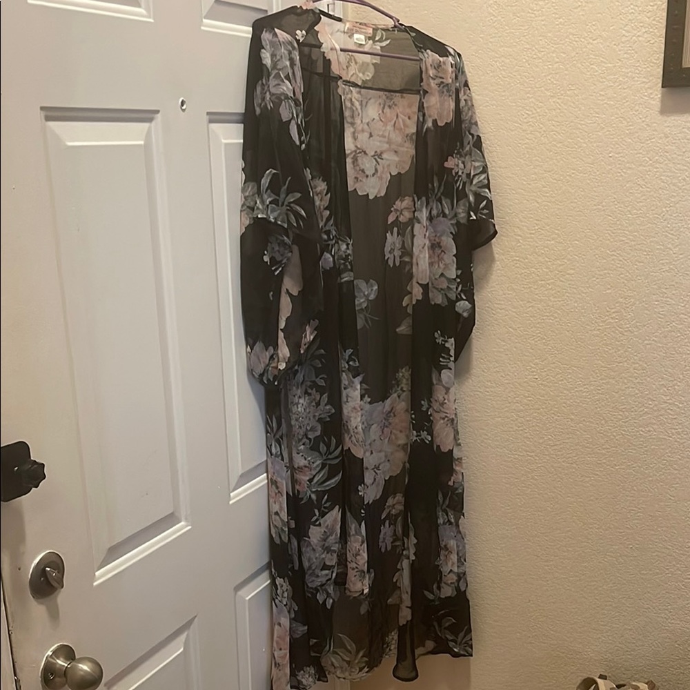 Band of Gypsies Floral Sheer Layering Top in Black and Pink